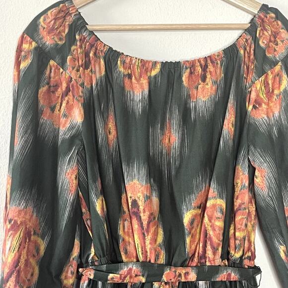 A LOVES A. HUNTER GREEN ORANGE FLORAL ALL COTTON MINI DRESS 3/4 SLEEVE SIZE L - Picture 9 of 12